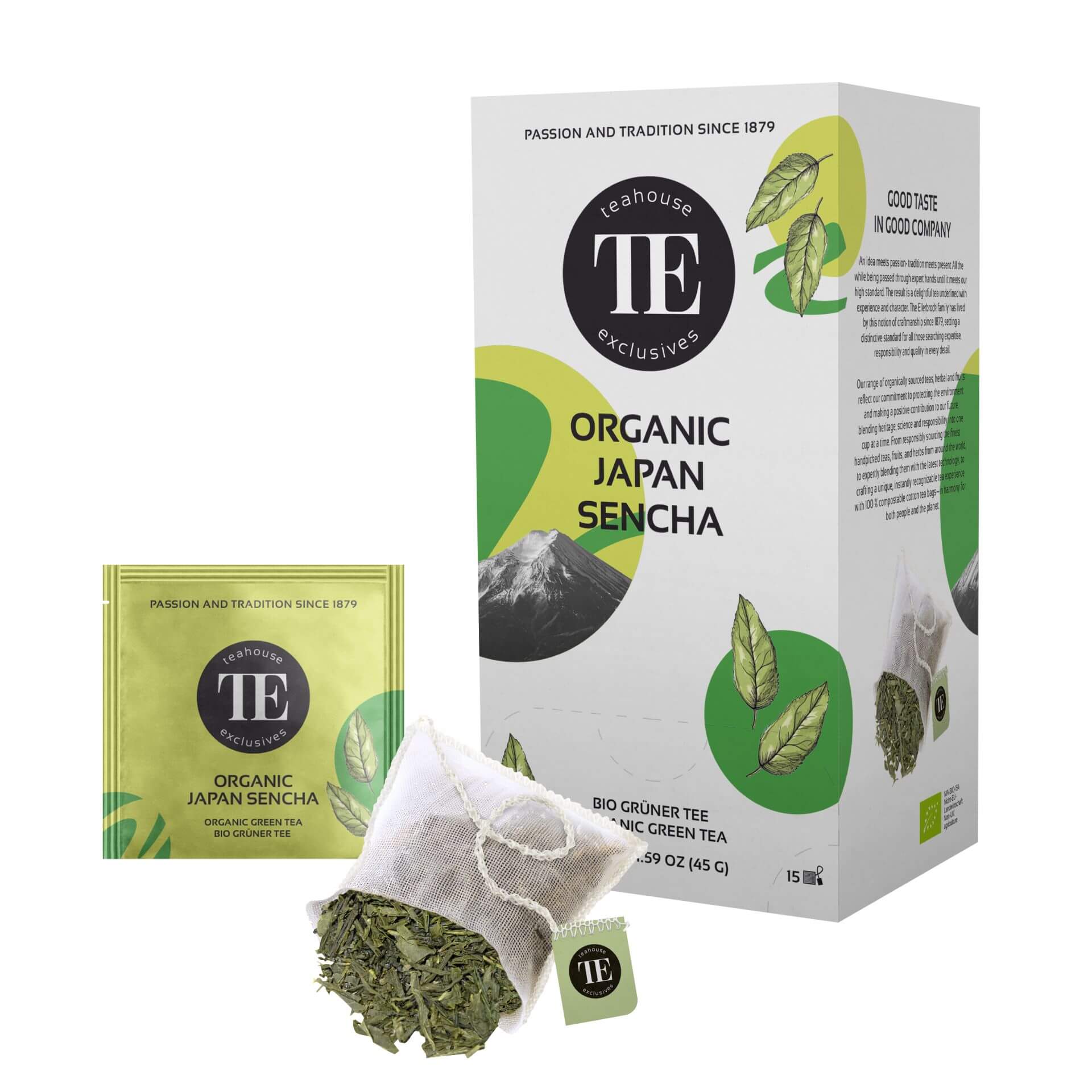 Verpackung von Organic Japan Sencha Grüntee, ideal für entspannten Genuss und japanische Teekunst.