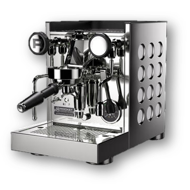 Rocket Appartamento TCA chrom – elegante Espresso-Maschine für perfekten Kaffeegenuss und Cappuccino-Schaum.
